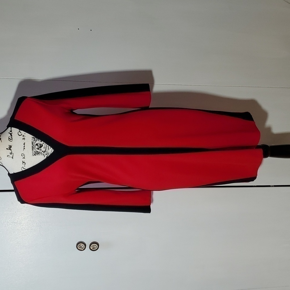 Lynn Ritchie- Vintage Red & Black Color block Slimming Dress Elegant Sz.Small